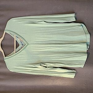 Anthropologie Dolan Mint Green/Light Blue  V-neck High Low 3/4 Sleeve Tee, XL